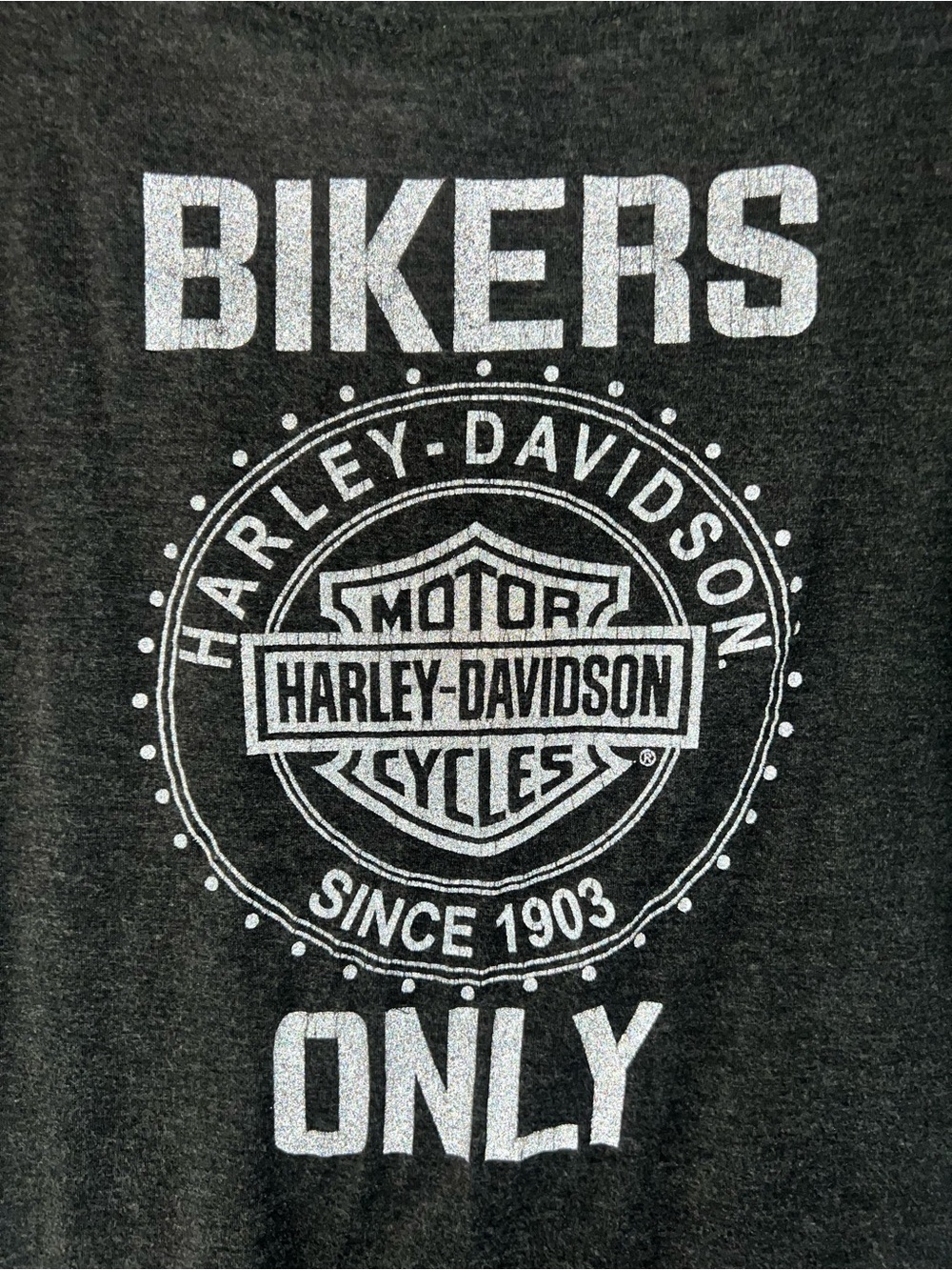 Harley-Davidson Black Tee with reflective Bikers Only' Graphic. Size L.